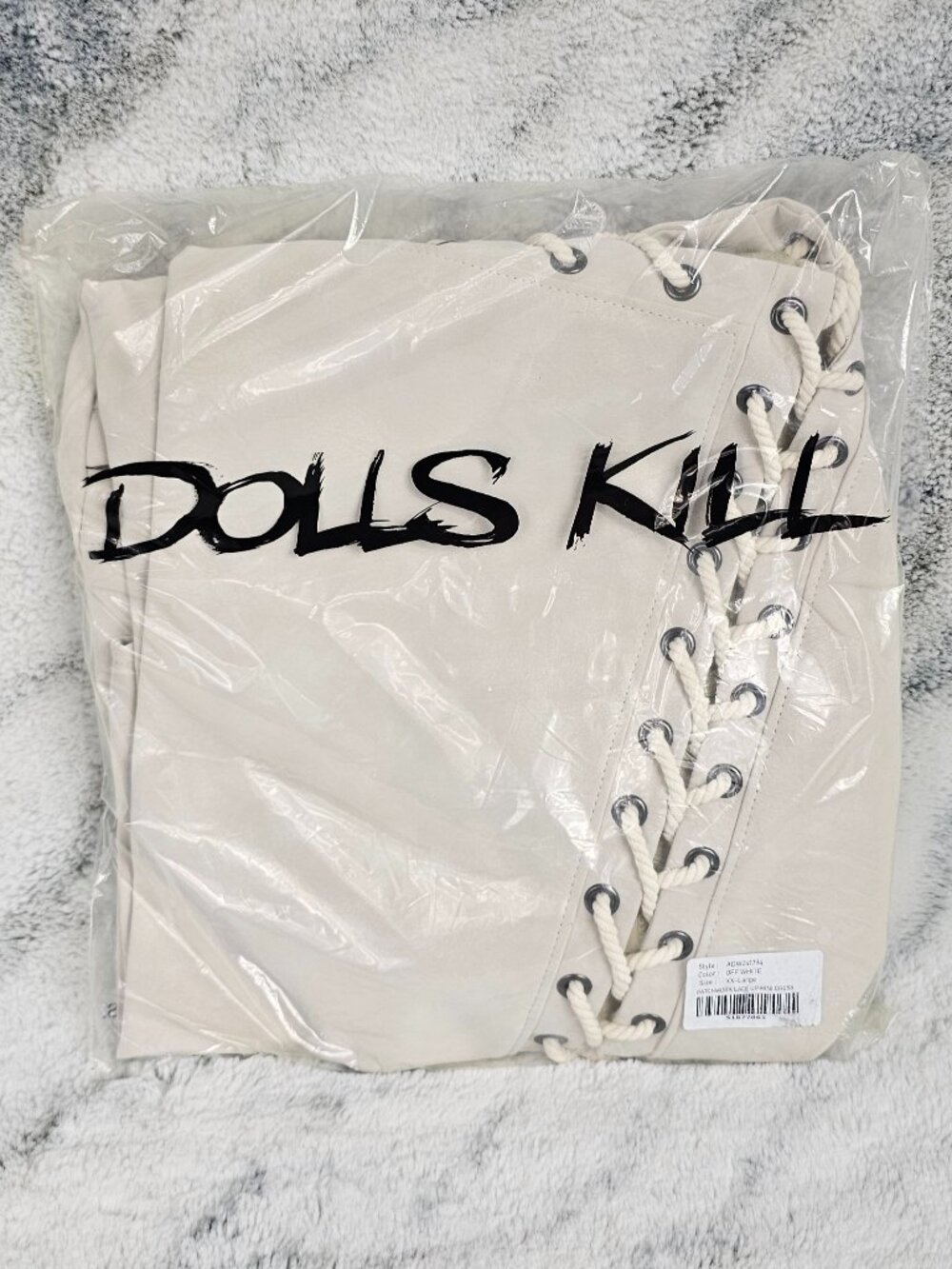 Darker Wavs XXL Ivory Patchwork Lace Up Rope Mini Dress Asymmetrical Dolls Kill